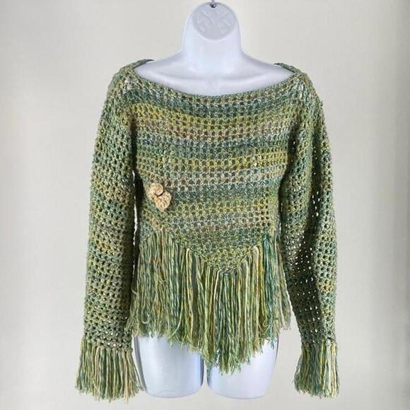 Sweaters - Boho Chic Green Fringe Sweater